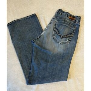 BKE Denim Tyler Jeans Mens 34 x 32 Distressing fading Medium Wash Thick Stitch